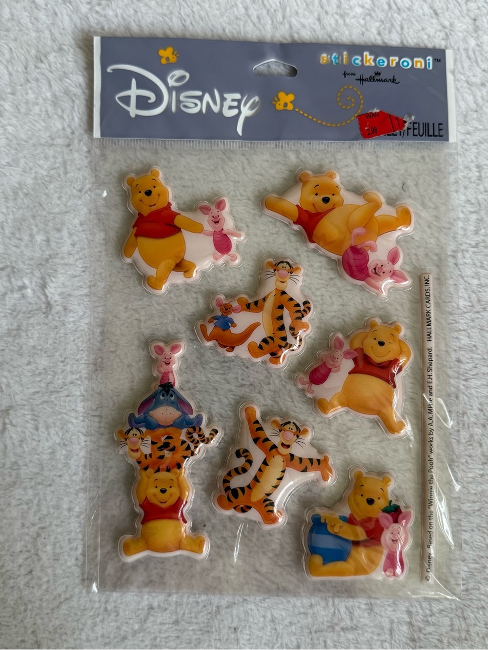 Vintage Disney Winnie the Pooh Puffy Sticker Set - Yellow